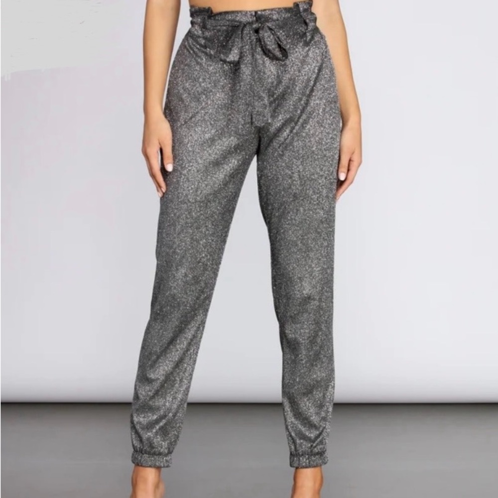 Paper Bag Waist Glitter Joggers size small color charcoal. New with tag